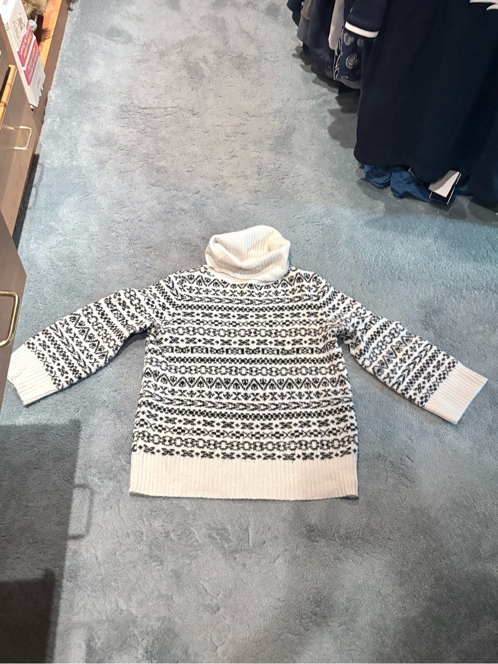Ann Taylor Cream and Black Fair Isle Turtleneck Sweater